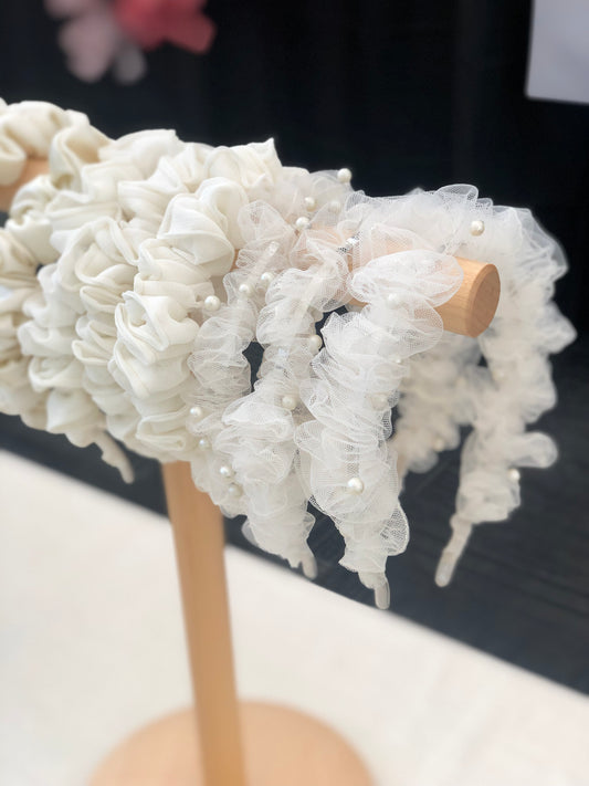 Wedding Hairband - Pearl Beaded Tulle